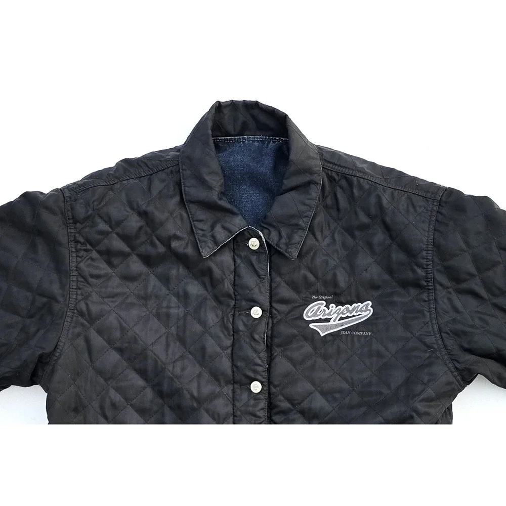 VTG Arizona Jeans Reversible Quilted Denim Jacket Men's Size Large Blue & Black
